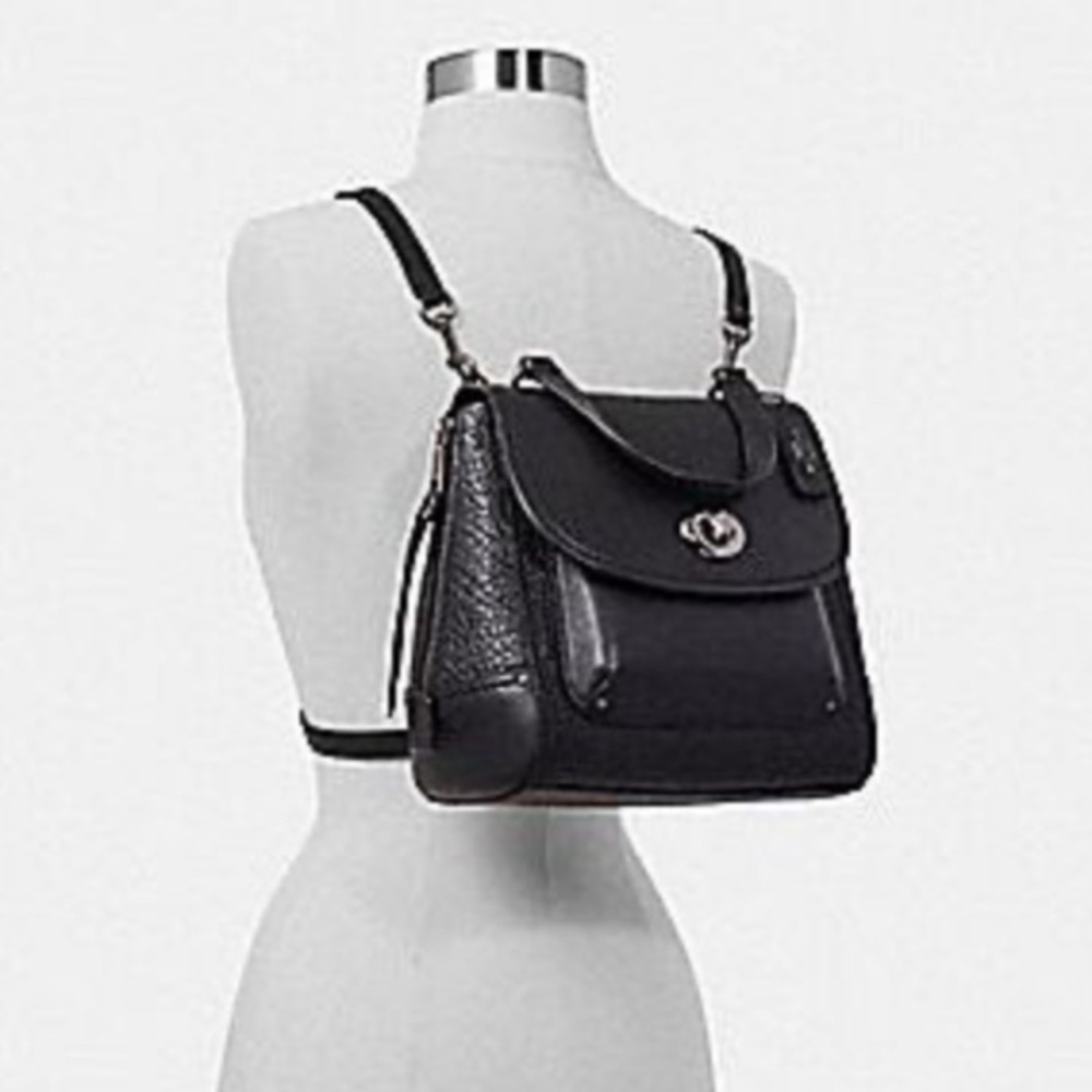 π£ COACH Faye π£ Mixed Materials Backpack in Black. - Picture 3 of 16